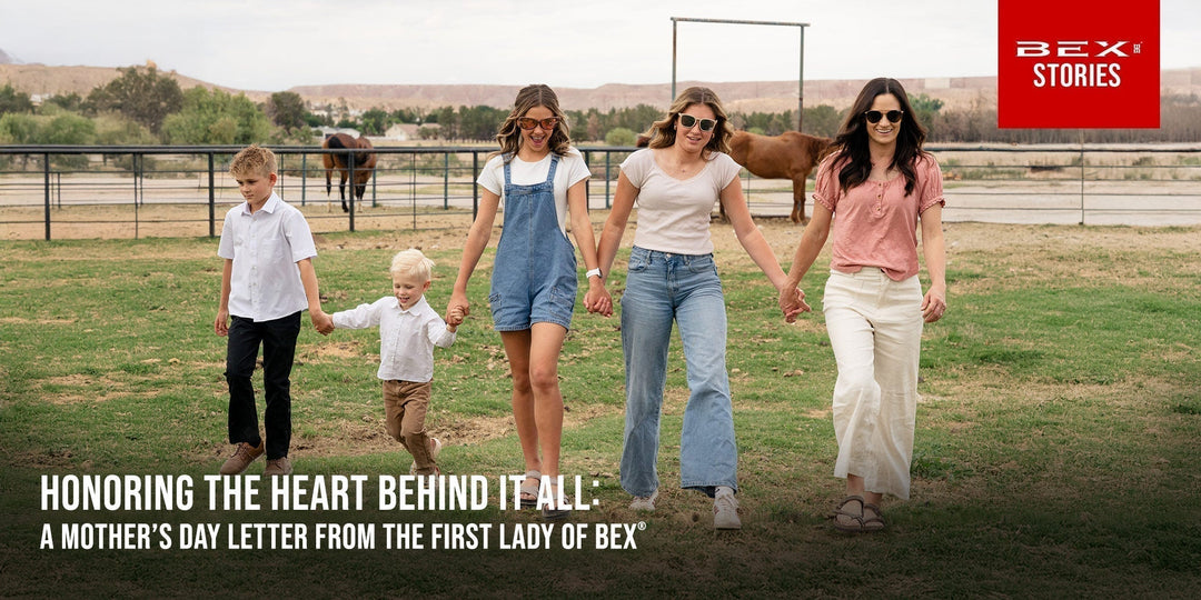 The First Lady of BEX® walking hand-in-hand with her kids at the ranch